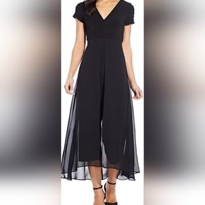 ADRIANNA PAPELL Pintucked-Top Chiffon-Overlay Jumpsuit Size: 8M